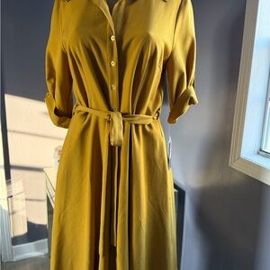 Sharagano Mustard Long Sleeve Dress